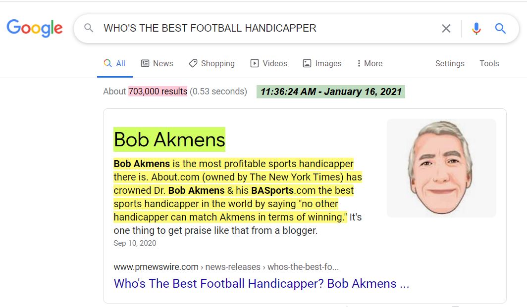 Bob Akmens Sports - America's #1-Documented Top Sports Handicapper -  Football Picks - and More!